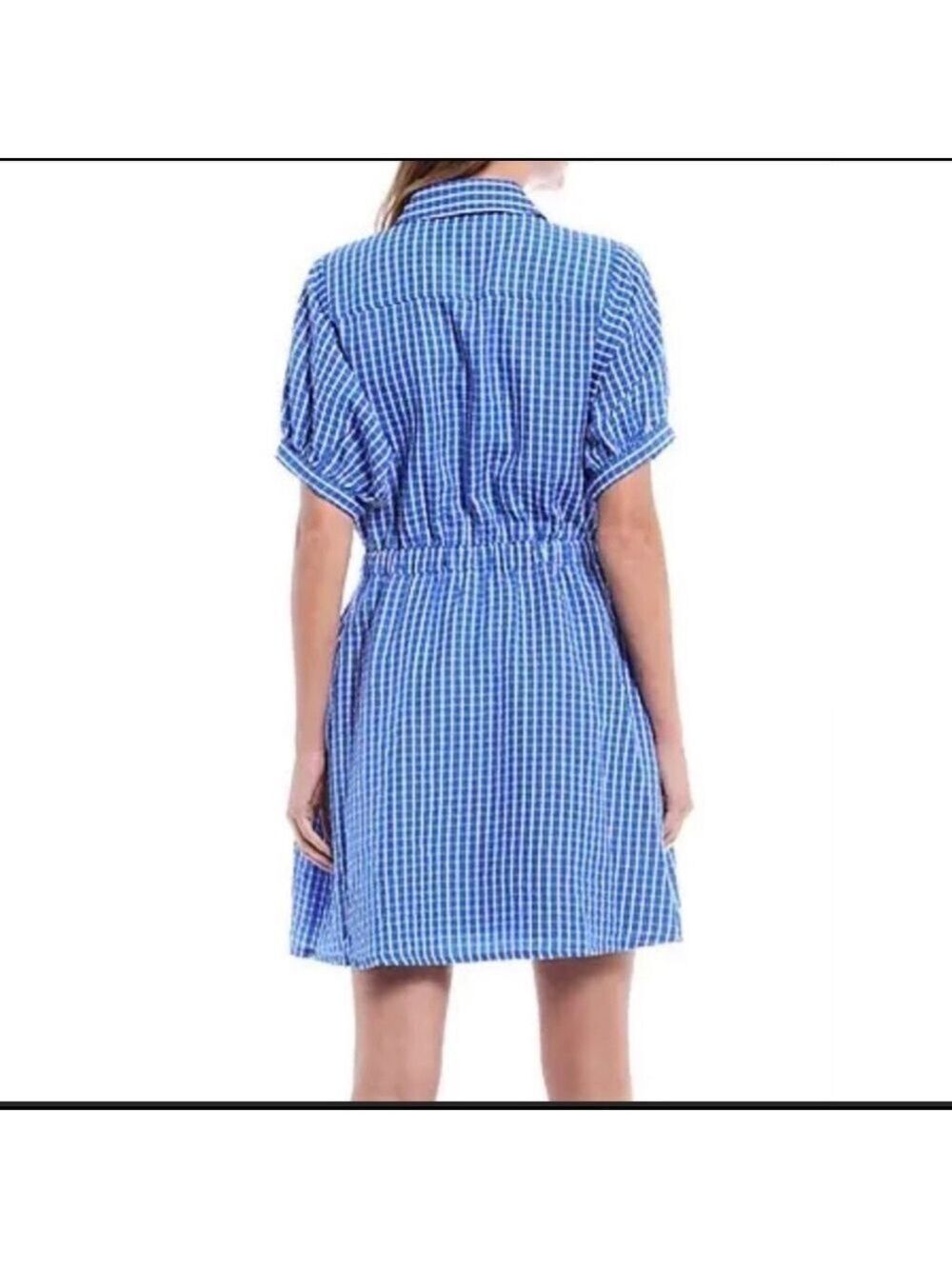 LDT Chris Button Down Collar Short Sleeve Seersucker Blouson Shirt Dress - Picture 2 of 12